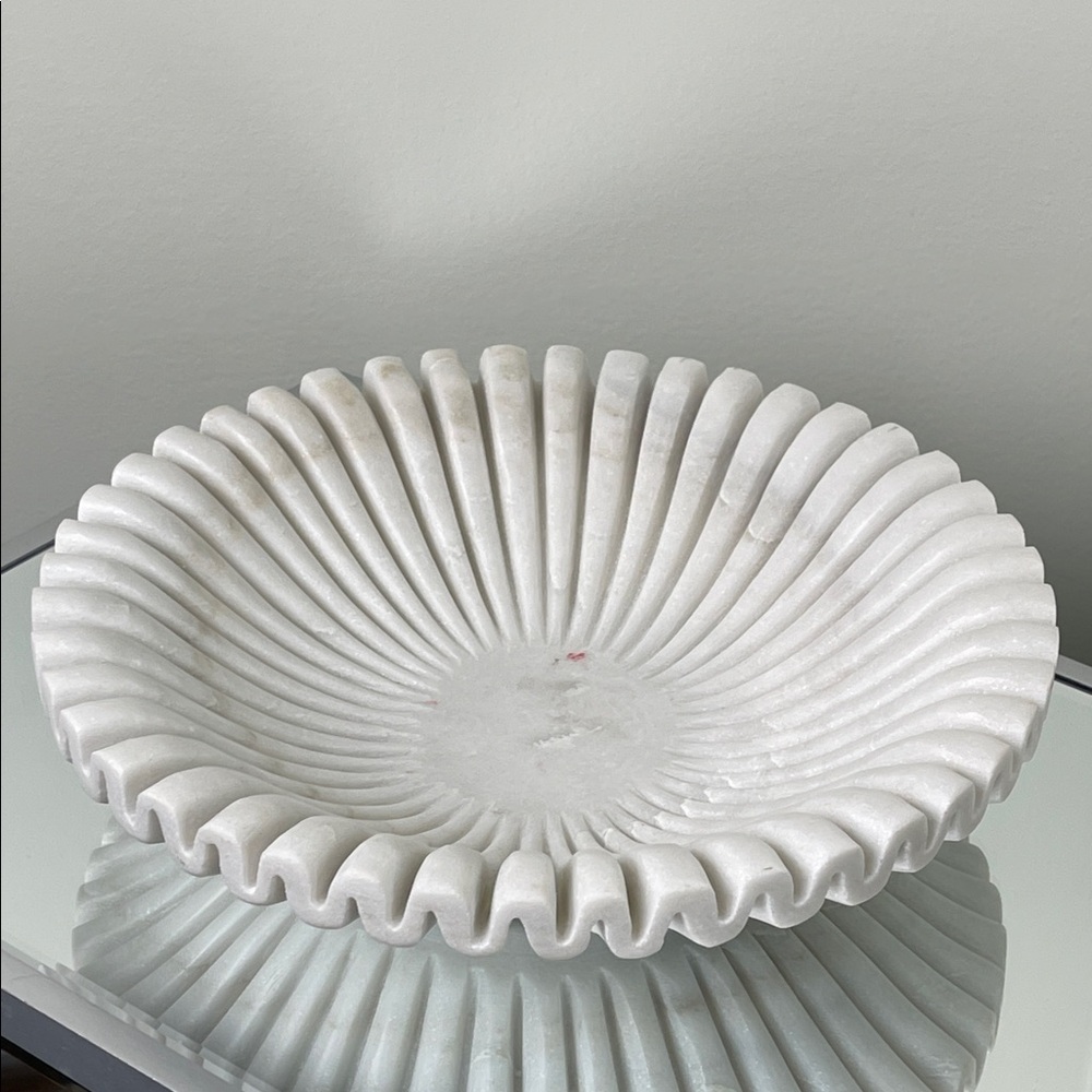 StyleCraft Home Collection Modern Marble Décor White Fluted Marble 12”Bowl-SALE!